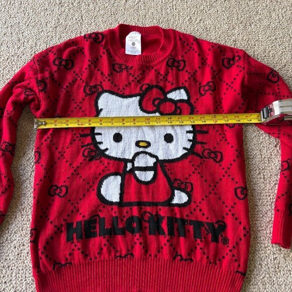 Sanrio Hello Kitty Red Sweater Black Bows Cotton Blend Womens S Crew Neck Y2K - Picture 6 of 7